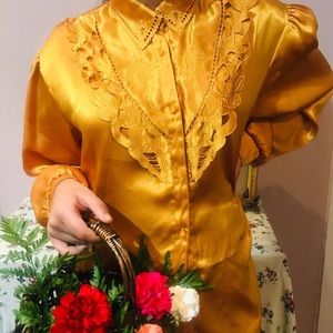 Ruffle gold blouse top